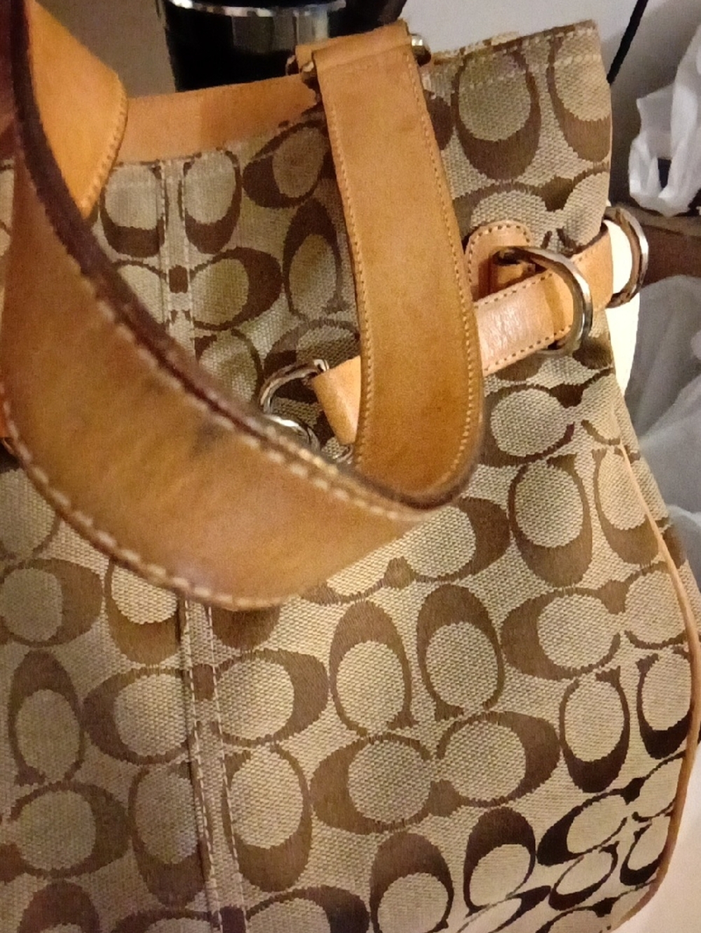 #V5 Coach Hampton VINTAGE Tan/Khaki Sign. Canvas Belted Tote Creed- E04M-6352 - Picture 16 of 16